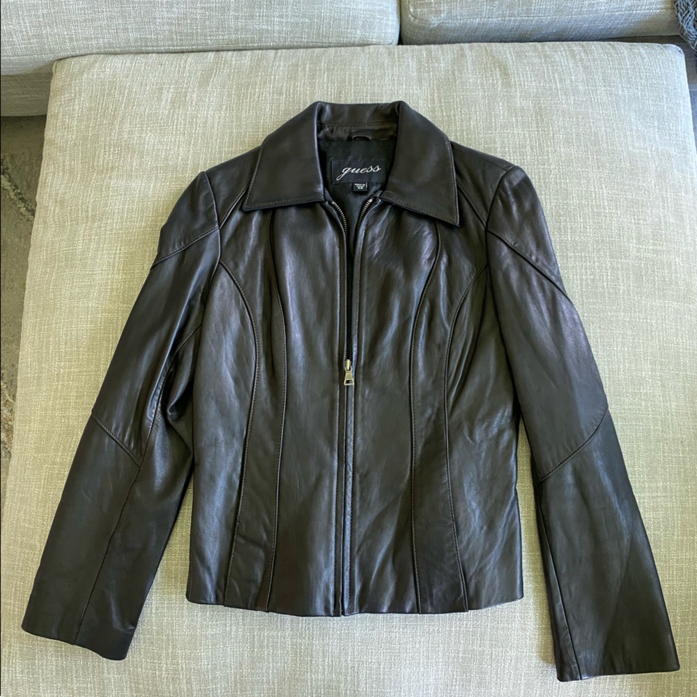 Guess Black Leather Jacket sz XS